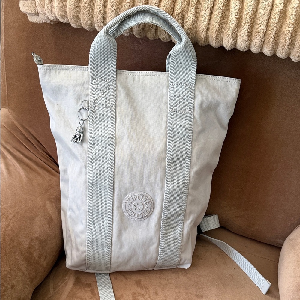 Kipling Light Gray Canvas Convertible Backpack Tote
